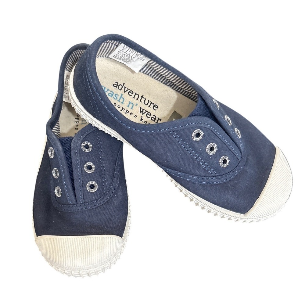 Adventure Wash n Wear by Copper Key Size 10 Navy Blue Canvas Slip On Kids Shoes